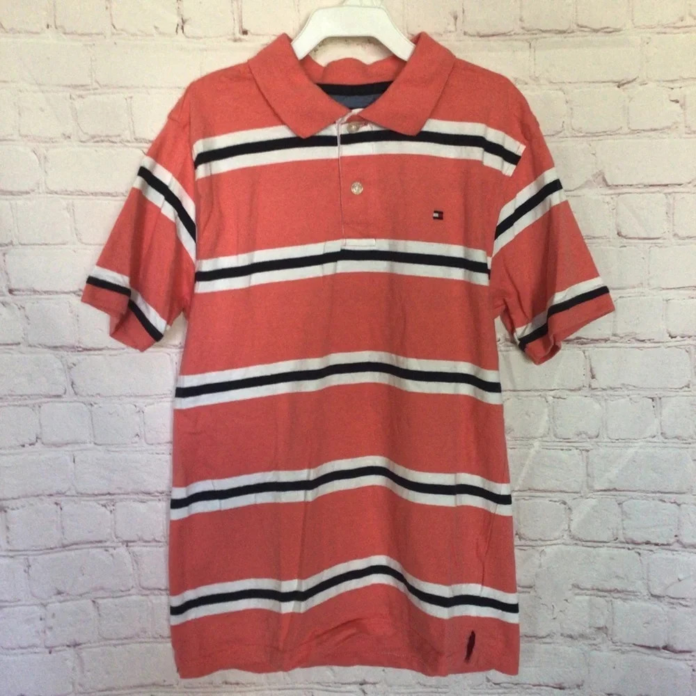 Tommy Hilfiger Striped Short Sleeve Polo Shirt - Size Medium (12-14)